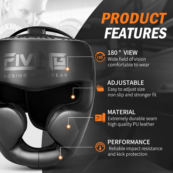 Шолом FIVING для боксу, захист голови для бойових мистецтв, тренувань з ММА, кікбоксинг, шолом для муай-тай, греплінгу, кікбоксингу, розмір L, чорний