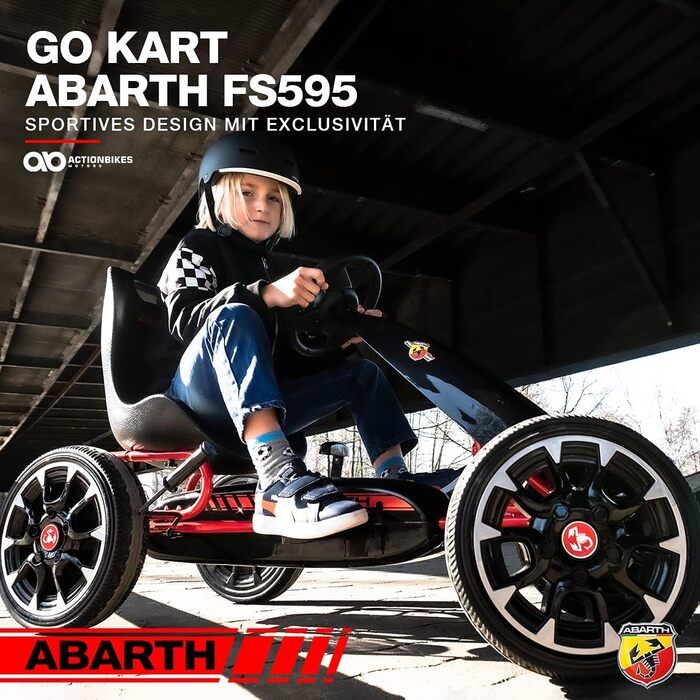 Екшн-велосипеди Motors GoKart Abarth FS595 Kettcar - Картинг - Педальний автомобіль з ручним гальмом - Закритий корпус з ланцюгом