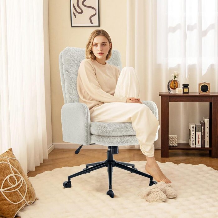 Офісне крісло IWMH з високою спинкою, ергономічне кашемірове офісне крісло, туалетний стілець з підлокітниками, поворотне крісло з регульованою висотою для офісу або вітальні (біле)