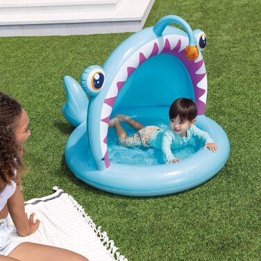 Надувний дитячий басейн Intex Angler Fish, 127 x 102 x 86 см, з сонцезахисним тентом, м&39яке дно, 3D-дизайн, 45 л, для дітей віком 1-3 років, міцний вініл (58400)