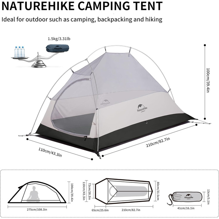 Намет Naturehike Cloud Up 1, 3-4 сезони, легкий туристичний намет для 1 особи, водонепроникний, захищений від комах сімейний намет для активного відпочинку, походів, альпінізму, синій