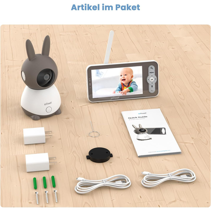 Монітор для дітей із камерою найвищої якості 2K/3MP, 5-дюймовий відеоняня Wi-Fi PTZ 360, ІЧ нічне бачення, автоматичне відстеження