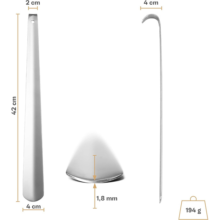 Рожок для взуття з нержавіючої сталі (42 см) - дуже міцний рожок ергономічної форми Сірий