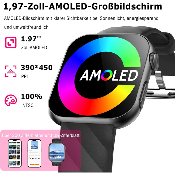 Новий смарт-годинник ЕКГВСР/сечова кислота/ІМТ для чоловіків і жінок 1,97-дюймовий AMOLED годинник для здоров&39я з функцією телефону 24-годинний серцевий ритм SpO2 артеріальний тиск температура тіла Baker монітор сну/апное фітнес-годинник чорний силіконо