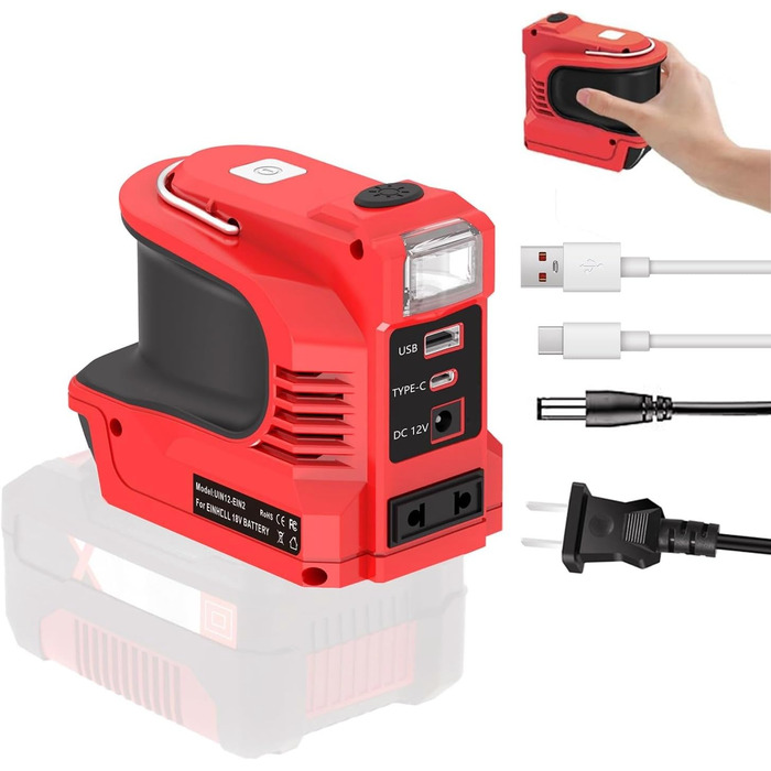 Інверторний блок живлення 220 Вт для акумулятора Einhell 18 В, інверторний генератор постійного струму 18 В на змінний струм 220 В, USB-адаптер живлення для Einhell Power X-Change з портом постійного струму, світлодіодним підсвічуванням та розеткою змінно