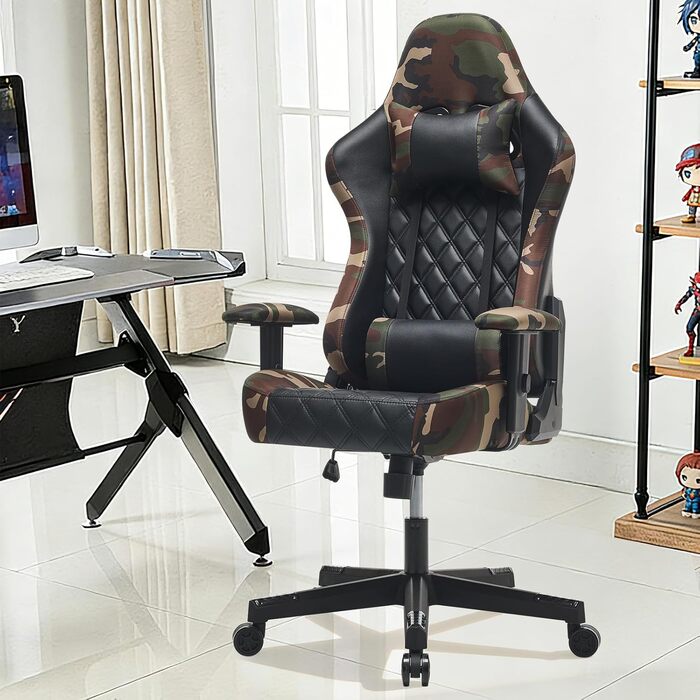 Ігрове крісло - ергономічне, регульоване по висоті, м&39яке ігрове крісло з підставкою для ніг, підголівником та поперековою опорою, обертове крісло, вантажопідйомність 150 кг, чорний колір