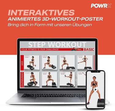 Аеробний степер POWRX 12/17/24 см (3 рівні) сірого кольору Степер з регульованою висотою та нековзним покриттям для аеробіки, гімнастики та фітнесу Домашня степ-лава чорного/сірого кольору