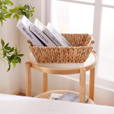 Прямокутний кошик ручної роботи з водяним гіацинтом та дерев&39яними ручками Великий натуральний кошик для зберігання та декору з прямими ручками