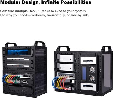 Міні-серверна шафа GeeekPi DeskPi RackMate TT для міні-ПК, міні-стійка глибиною 200 мм, включаючи 2 полиці-вставки по 0,5U, для NAS, AV та мережевих технологій (чорна)