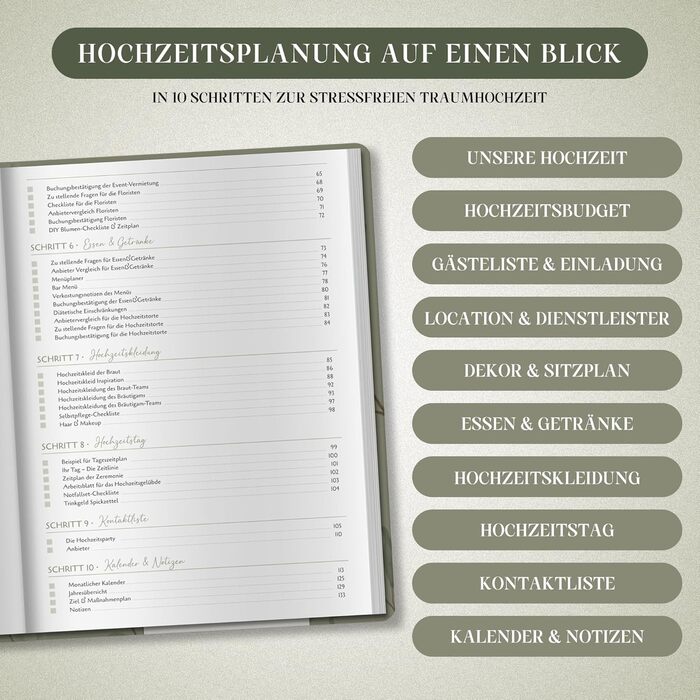 Весільний планувальник (німецькою мовою, A4) Складається на 180 - відкривається без натискання Весільний планувальник на 160 сторінок з розкладом, контрольними списками, порадами та календарем Елегантний весільний планувальник для подарунка на заручини