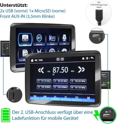 Автомобільна стереосистема XOMAX XM-V911R з поворотним поворотним сенсорним екраном розміром 9 дюймів / 22,8 см XXL I Mirrorlink для Android I Bluetooth Music I USB, 2-й порт USB з функцією зарядки, SD, Aux I 1 DIN