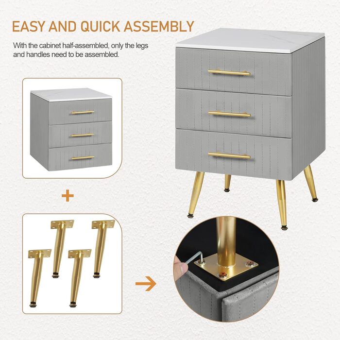Комплект із 2 приліжкових тумбочок/тумбочек для ліжка з пружинним матрацом, 3 шухляди з масиву дерева, комод/сервант, легке складання, висота та вантажопідйомність, 40,5x460 см, сірий TS135gr-2 3 шухляди сірий 2