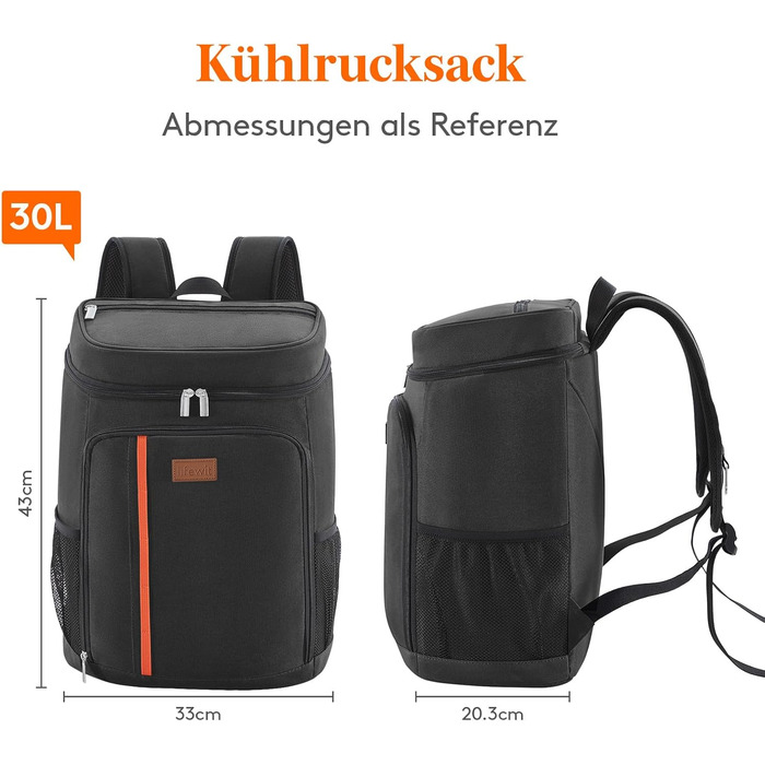 Рюкзак-холодильник Lifewit 30L на 36 банок, герметичний рюкзак-холодильник, водонепроникна ізольована сумка для обіду для чоловіків, жінок, роботи, пікніків, пляжу, кемпінгу, подорожей, чорний L