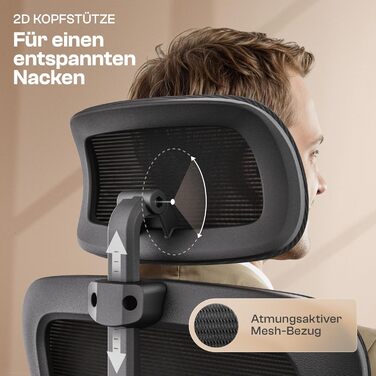 Найкраще ергономічне офісне крісло Galahad ЕКОНОМІЯ ПРОСТОРУ Індивідуально регульоване офісне крісло з 2D підлокітниками - Комп&39ютерне крісло Крісло для домашнього офісу - Вантажопідйомність до 150 кг Galahad (чорний)