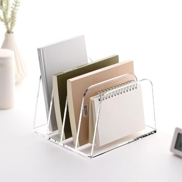 Акриловий тримач для листів та органайзер для столу SANRUI (4 відділення) - вертикальний лоток для листів для пошти, блокнотів A5 та планшетів Прозорий органайзер для тіней для повік та сортувальник (прозорий)