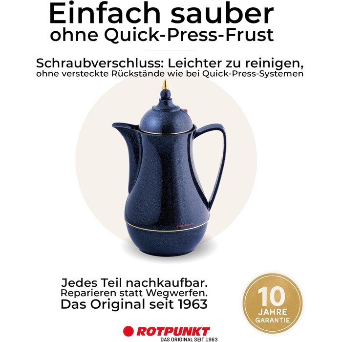 Ізольований графин ROTPUNKT 1 л - кавник преміум-класу, виготовлений у Німеччині Зберігає напої гарячими до 24 годин Ізольований графин для кави та чаю (Sema 911, Sparkling Nightsky)