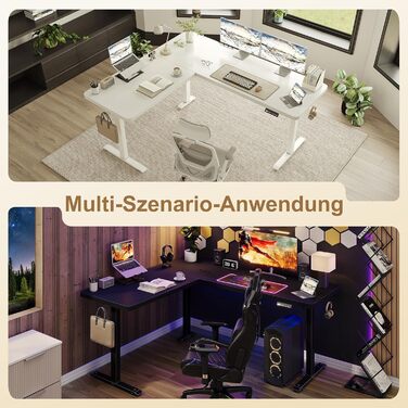 Г-подібний стіл з регульованою висотою, електричним керуванням та 3 налаштуваннями пам&39яті, кутовий стіл 160 x 140 см з органайзером для кабелів та гачками, ергономічний комп&39ютерний стіл, білий, 160 x 140 см