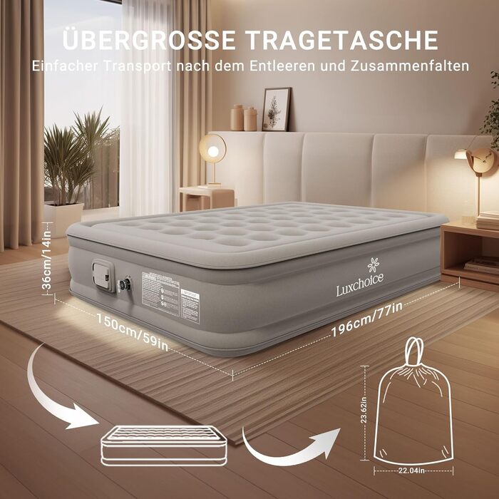Надувний матрацу Luxchoice Air Bed для 2 осіб – самонадувний, з портативним насосом, для кемпінгу та дому