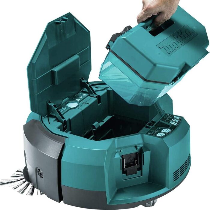 Акумуляторний вакуумний робот Makita , бірюзовий/чорний, DRC200Z, бездротовийфільтр, що миєтьсясвітлодіодний дисплей