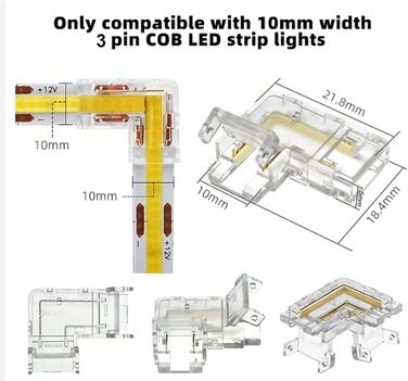 Світлодіодний роз'єм Amefil 10 шт. COB Безшовний кутовий роз'єм 90 градусів L-подібний кутовий роз'єм 3pin 10 мм FOB RGB CCT Стрічковий роз'єм