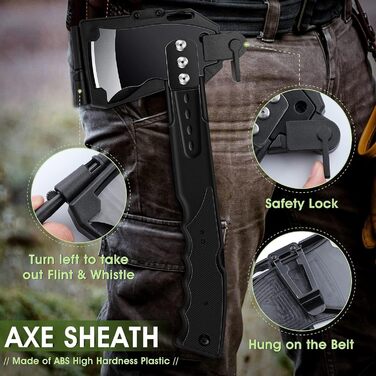 Універсальний туристичний сокира-ніж Freelander 5-в-1 з пилкою, піхвами та свистком, 34 см, для кемпінгу, походів та виживання, чорний