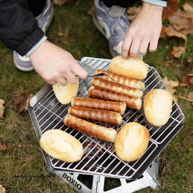Чаша для вогню з нержавіючої сталі з решіткою для гриля - Восьмикутна чаша для вогню для гриля на свіжому повітрі та кемпінгу, невелика чаша для вогню з екраном для іскри, міні-бочка для вогню та кошик для вогню для саду та багаття (Fire)