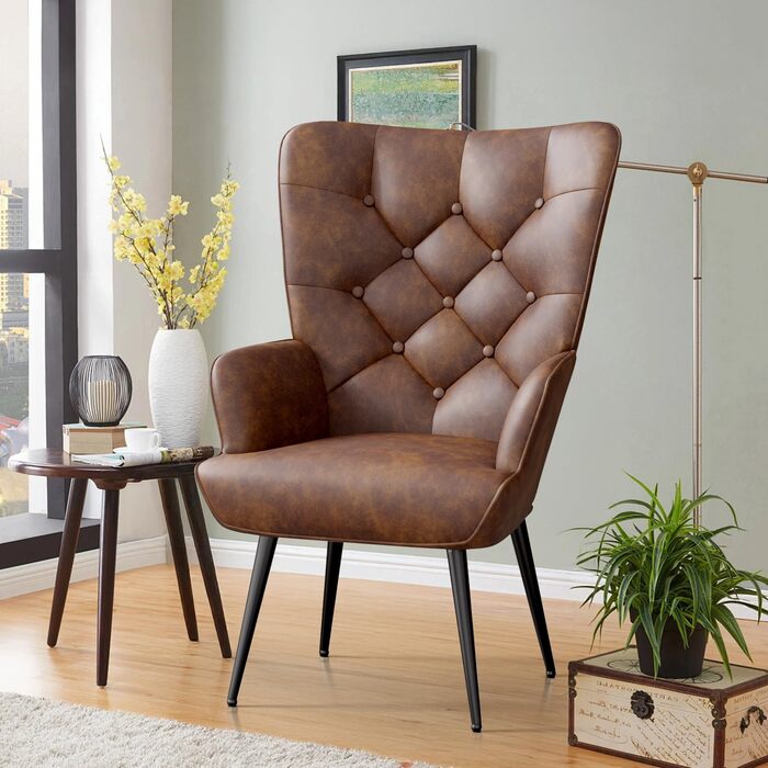 Елегантне м&39яке крісло, стілець для вітальні, стілець для туалетного столика з металевими ніжками для вітальні/спальні, вантажопідйомність до 150 кг, коричневий, комплект з