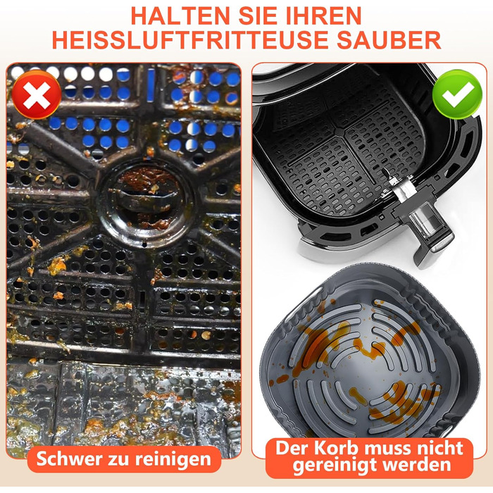 Силіконова форма для фритюрниці YINGRACE 22 см, аксесуари для фритюрниці 2 шт. Силіконова форма для випічки XXL 7.2 л, 8.3 л, COSORI 5.5 л, багаторазова замість паперу для випічки аксесуари для фритюрниці сірий