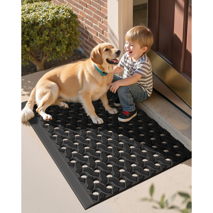 КОЛІР&ГЕОМЕТРІЯ Килимок для вулиці з ТПЕ без запаху, міцний вхідний килимок, екологічно чистий, не потребує догляду, нековзний килимок для вхідних дверей, патіо, гаража, 43x75 см чорного кольору