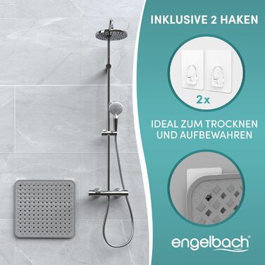 Килимок для душу Engelbach протиковзкий 53x53 см - У комплекті гачок для підвішування - 100 без вмісту бісфенолу - Протиковзкий ки