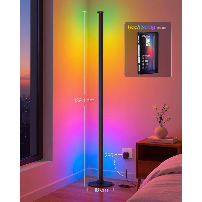Набір з 2 LED-торшерів VASAGLE Lusia RGB та тепле біле світло (3000K), керування через додаток