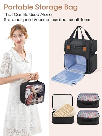 Сумка для зберігання лаку для нігтів Deciniee Велика сумка-органайзер для 84 пляшечок лаку для нігтів та лампи для нігтів - Двошаровий футляр для дизайну нігтів для жінок та дівчат