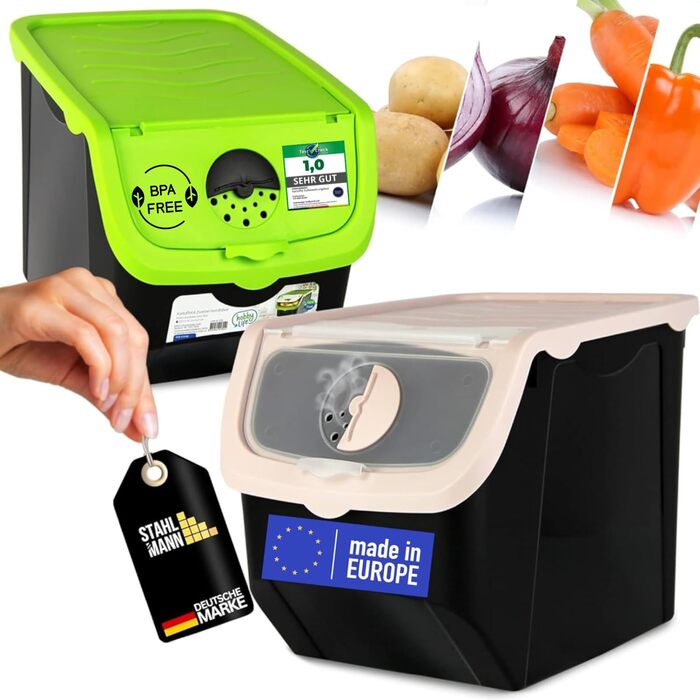 Набір із 2 контейнерів для зберігання картоплі STAHLMANN, контейнер для картоплі з клапаном, ідеально підходить для зберігання цибулі без проростання, контейнер для картоплі для організованої кухні, контейнер для овочів 12 л