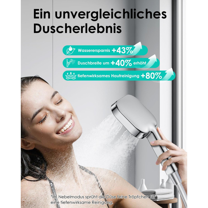 Водозберігаюча душова лійка, душова лійка велика 135 мм, ручний душ з функцією проти накипу Харчовий силікон 43 економії води, душова лійка AirMix з 3 режимами розпилення, хром (без шланга) сріблястий