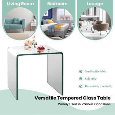 Скляний журнальний столик LIFEZEAL, N-подібний, сучасний скляний приставний столик, прозорий стіл для вітальні, офісу, готелю, макс. 30 кг, 45 x 45 x 41 см