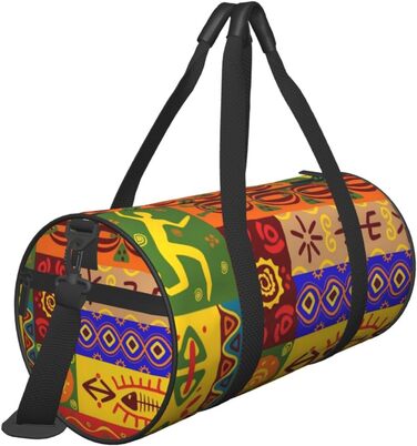Спортивна сумка, дорожня сумка, з африканським національним орнаментом, принт на замовлення, чорна, універсальний розмір, сумка для подорожей