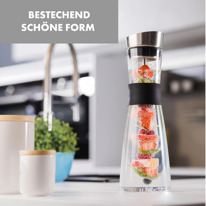 Скляний графин з кришкою з нержавіючої сталі (1 літр) - Графин для води з фруктовою вставкою з боросилікатного скла - Графин склян