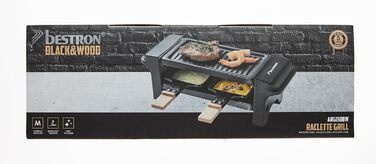 Раклет Bestron на 1 до 2 осіб, міні-настільний гриль з двома сковородами, двома дерев'яними скребками та двома підставками, 350 Вт, колір чорний