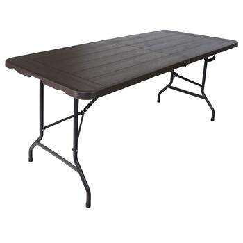 Стіл-фуршет TRUTZHOLM, розкладний стіл, 180 x 75 см, імітація дерева, складаний, пластик, садовий стіл, стіл для пивного намету, кемпінговий стіл, стіл для вечірки, приставний столик