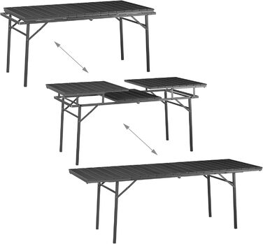 Розкладний садовий стіл Relaxdays, пластик, сталь, 8 місць, сірий Кемпінговий стіл, ширина 166 - 215 см, водонепроникний