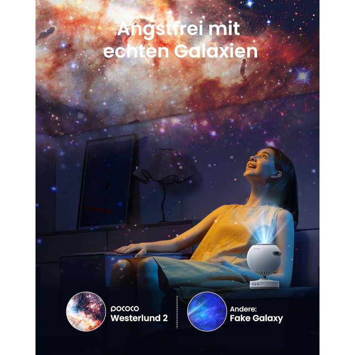 Проектор зоряного неба POCOCO, світлодіодний проектор для галактик, планетарій для дітей та дорослих, нічник-проектор Aurora з 2 дисками та таймером, креативне освітлення, засіб для сну та релаксації, білий