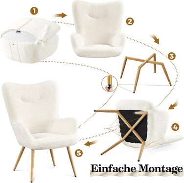 Крісло Yaheetech Wingback, елегантне крісло, м&39яке крісло зі складною спинкою, витримує вагу до 136 кг, крісло для вітальні/спальні, біле, без пуфа