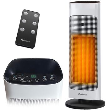 Керамічний вентилятор-обігрівач Pro Breeze з пультом дистанційного керування та 7 режимами нагріву - Електричний радіаційний обігрівач потужністю 2000 Вт із захистом від перегріву та 24-годинним таймером - Енергозберігаючий еко-режим та тиха робота, колив