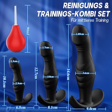 Набір анальних пробок Tagnaff 4 в 1 з анальною клізмою, M–XL, силікон