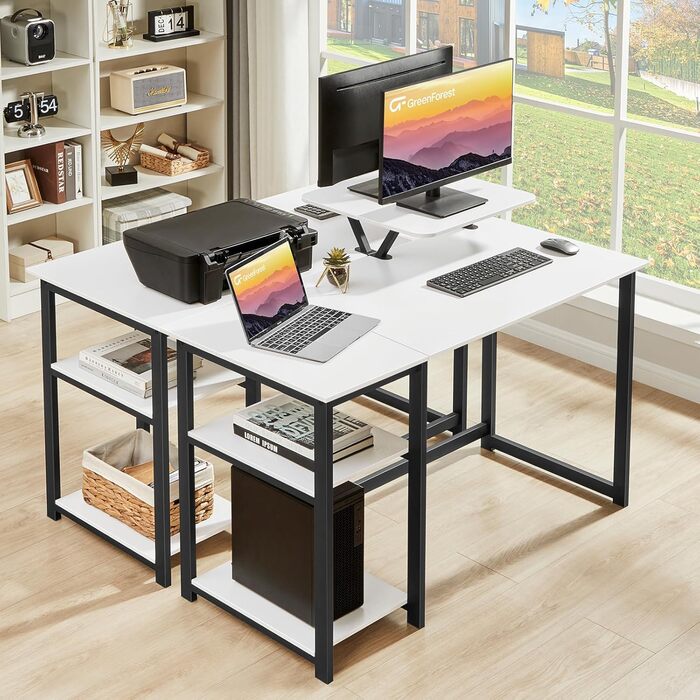 Комп&39ютерний стіл для домашнього офісу GreenForest з двосторонніми полицями для зберігання, 100 см, маленький, з регульованими полицями для невеликих приміщень, спальня, студент, сучасний стіл для ПК-ноутбука, білий 100x50 см