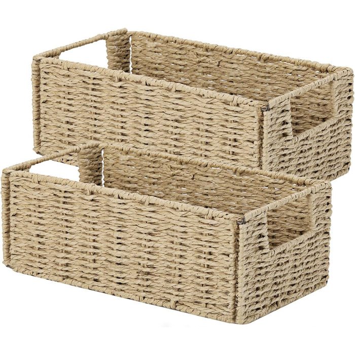 Кошик для зберігання, складний кошик, плетений з паперу водяного гіацинта, поличний кошик Kallax 30x15x12 см, декоративний плетений кошик ручної роботи для туалетного паперу, ванна кімната, вітальня, спальня, папір водяного гіацинта, колір дерева, S