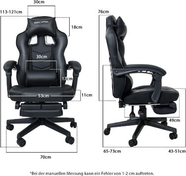 Ігрове крісло Офісне крісло з підставкою для ніг, гоночне крісло з масажем, ергономічне, поворотне, регульоване по висоті, регульована спинка 90-150, знімний підголівник, поперекова опора (чорне)