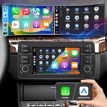 Автомагнітола для BMW E46 1999 2000 2001 2002 2003 2004, Android 12 2G32G радіо з GPS-навігацією CarPlay Android Auto Bluetooth WLAN USB керування на кермі, 7-дюймовий сенсорний екран