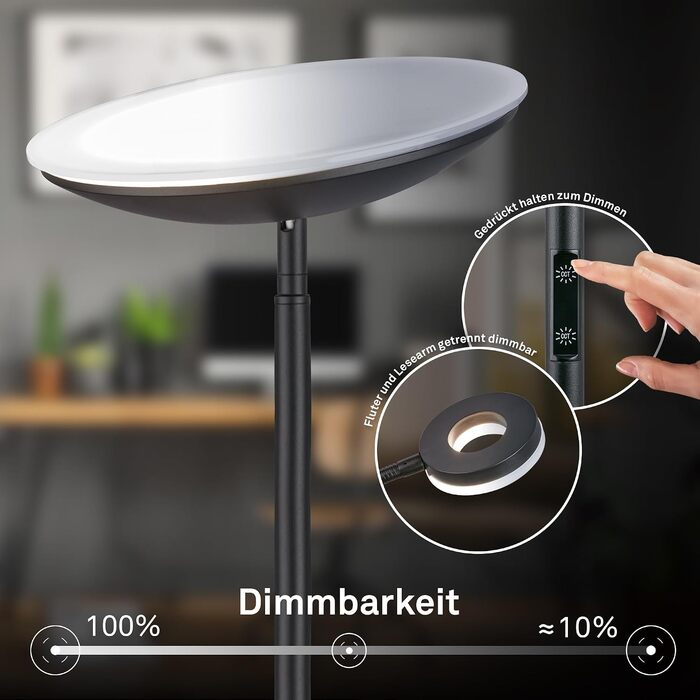 Стіль lampa BRILONER з LED-підсвіткою, регулюванням яскравості та температури світла (CCT), з підсвіткою для читання, 180 см, матовий чорний