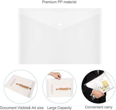 Папка для документів ASelected на 40 предметів із застібкою-кнопкою, кишеня для документів A4, прозора, прозора кишеня, колекційна папка, застібка-кнопка A4 для впорядкування документів, прозора, 40 предметів - A4